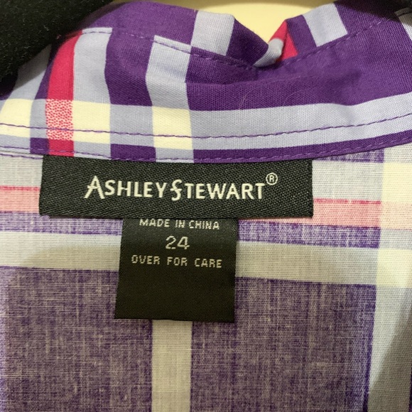 Ashley Stewart Purple Plaid Button Down Shirt - Picture 4 of 6